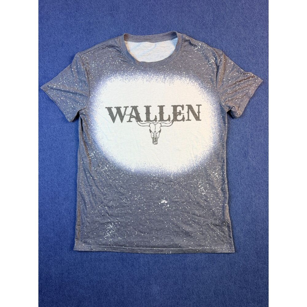 Wallen Men’s Small Bull Skull Bleach Splatter Western Country Graphic T-Shirt